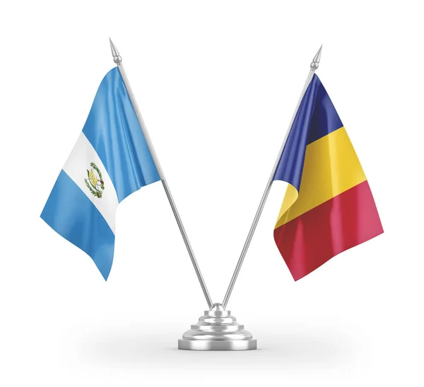 Rumænien Guatemala Bordflag Isoleret Hvid Baggrund Rendering - Stock-foto