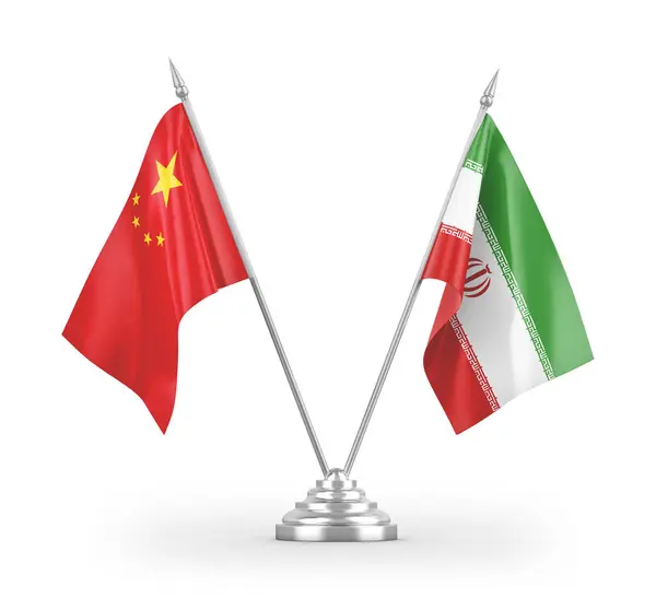 Iran China Table Flags Isolated White Background Rendering — Stock Photo, Image