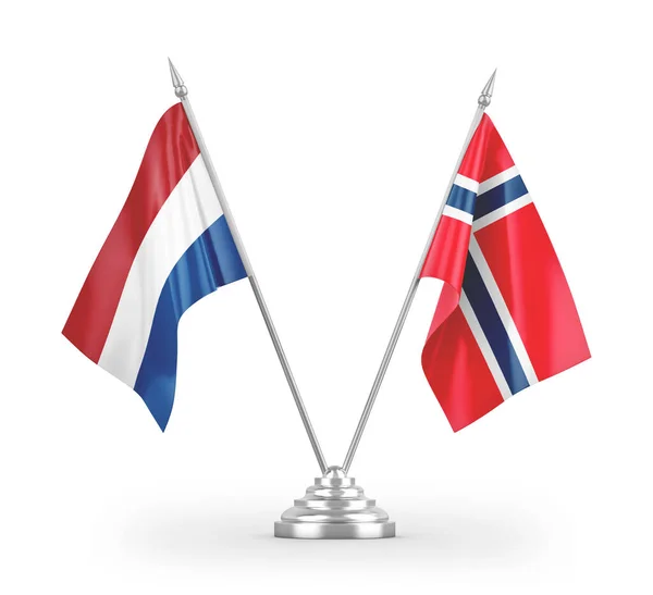 Norvegia Paesi Bassi Bandiere Tavolo Isolate Sfondo Bianco Rendering — Foto Stock