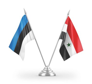 Suriye ve Estonya masa bayrakları beyaz arkaplan 3D görüntüleme üzerinde izole edildi