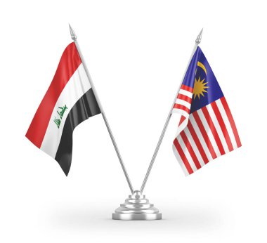 Beyaz arka planda izole edilmiş Malezya ve Irak bayrakları