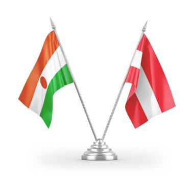 Avusturya ve Nijer bayrakları beyaz arkaplanda izole edilmiş 3D görüntüleme