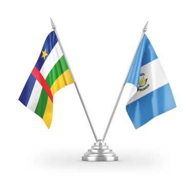 Guatemala ve Orta Afrika Cumhuriyeti bayrakları beyaz zemin üzerinde izole edilmiş 3D görüntüleme