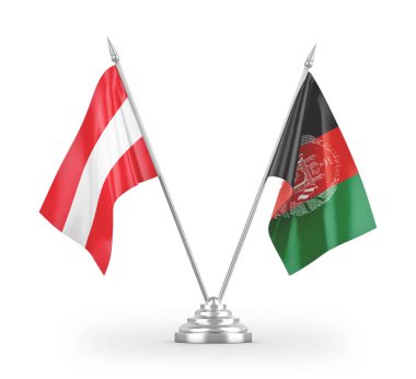 Afganistan ve Avusturya bayrakları beyaz arka planda izole edilmiş 3D görüntüleme 