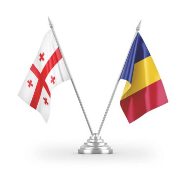 Romanya ve Gürcistan bayrakları beyaz arka planda izole edildi