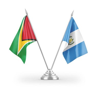 Guatemala ve Guyana masa bayrakları beyaz arkaplanda izole edilmiş 3d görüntüleme