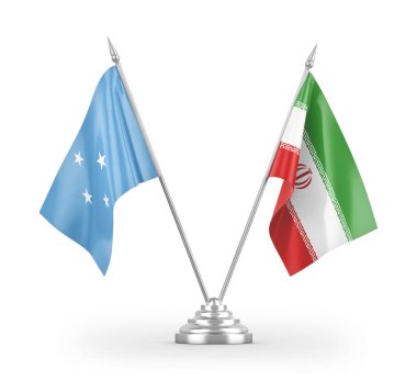 İran ve Mikronezya masa bayrakları beyaz arkaplandaki 3D görüntüleme