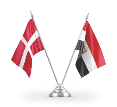 Mısır ve Danimarka bayrakları beyaz arkaplandaki 3D görüntüleme