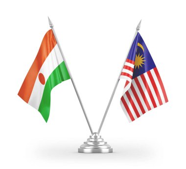 Beyaz arkaplan üzerinde izole edilmiş Malezya ve Nijer masa bayrakları