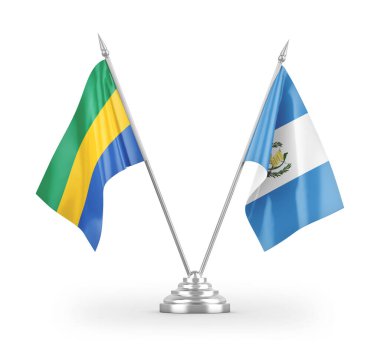 Guatemala ve Gabon masa bayrakları beyaz arkaplanda izole edilmiş 3D görüntüleme