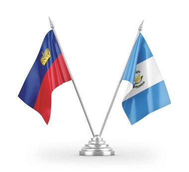 Guatemala ve Lihtenştayn masa bayrakları beyaz arkaplanda izole edilmiş 3d görüntüleme