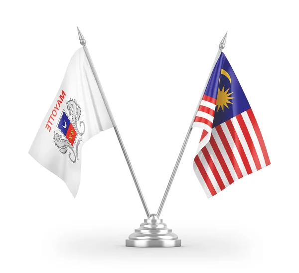 Malaysia Och Mayotte Tabell Flaggor Isolerade Vit Bakgrund Rendering — Stockfoto