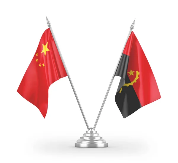 Angola Çin Masa Bayrakları Beyaz Arkaplanda Izole Edilmiş Görüntüleme — Stok fotoğraf