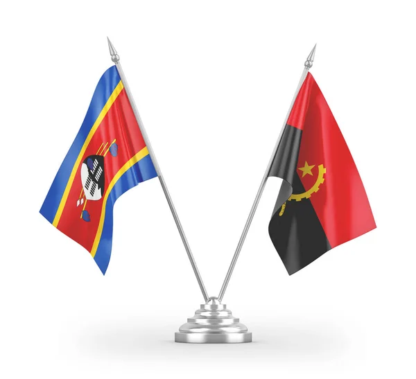 Angola Eswatini Swaziland Table Flags Isolated White Background Rendering — Stock Photo, Image