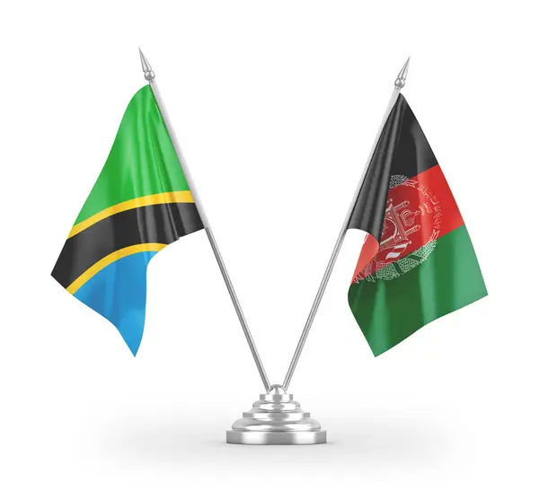 Banderas Mesa Afganistán Tanzania Aisladas Sobre Fondo Blanco — Foto de Stock