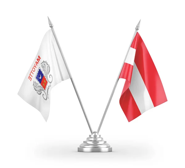 Bandeiras Tabela Áustria Mayotte Isoladas Fundo Branco Renderização — Fotografia de Stock