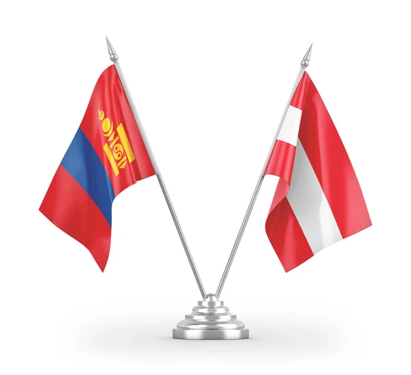 Banderas Mesa Austria Mongolia Aisladas Sobre Fondo Blanco — Foto de Stock