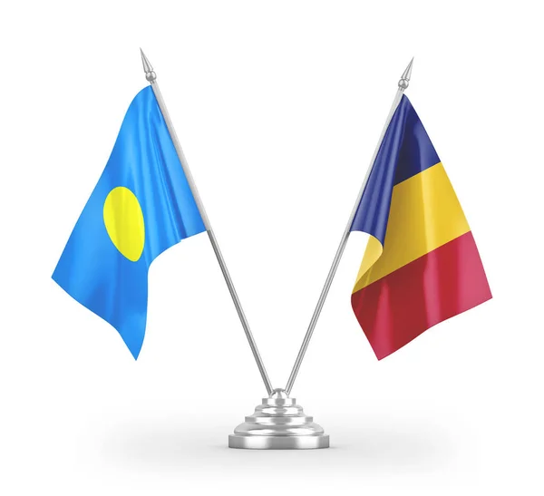 Romania Palau Table Flags Isolated White Background Rendering — Stock Photo, Image