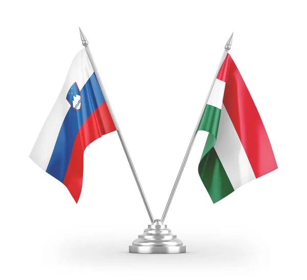 Hungary Slovenia Table Flags Isolated White Background Rendering — Stock Photo, Image