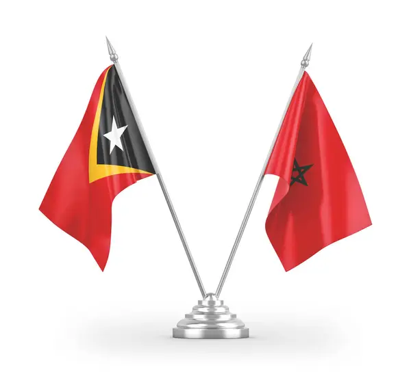 Bandeiras Mesa Marrocos Timor Leste Timor Leste Isoladas Fundo Branco — Fotografia de Stock
