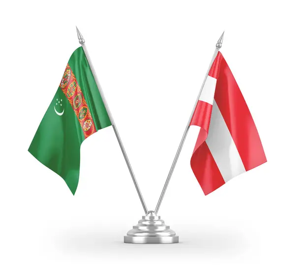 オーストリアとトルクメニスタンのテーブルフラグは 白い背景3Dレンダリングに分離 — ストック写真