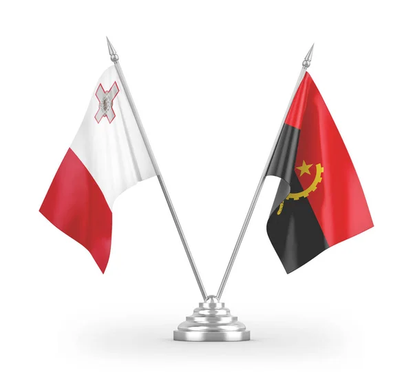 Flagi Stołowe Angola Malta Izolowane Białym Tle Renderowania — Zdjęcie stockowe