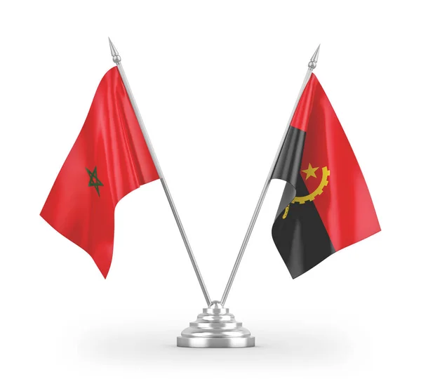 Banderas Mesa Angola Marruecos Aisladas Sobre Fondo Blanco — Foto de Stock