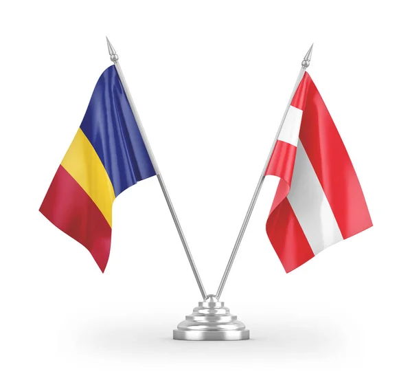 オーストリアとルーマニアのテーブルフラグは 白い背景3Dレンダリングに分離 — ストック写真