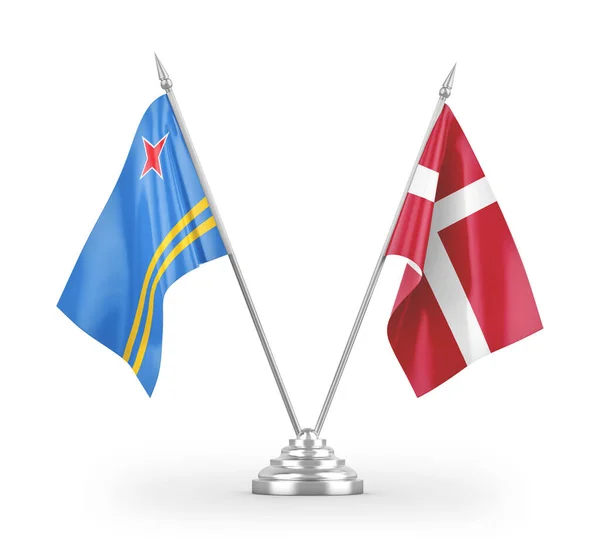 Dánsko Aruba Tabulky Vlajky Izolované Bílém Pozadí Vykreslování — Stock fotografie
