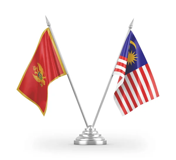 Malaysia Och Montenegro Tabell Flaggor Isolerade Vit Bakgrund Rendering — Stockfoto