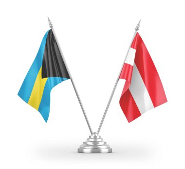 Avusturya ve Bahamalar masa bayrakları beyaz arkaplanda 3 boyutlu görüntüleme 