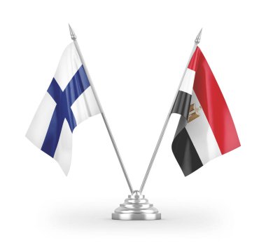 Mısır ve Finlandiya bayrakları beyaz arkaplanda izole edilmiş 3D görüntüleme