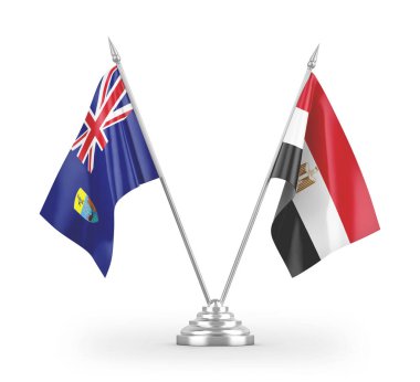 Mısır ve Saint Helena masa bayrakları beyaz arkaplanda 3 boyutlu görüntüleme