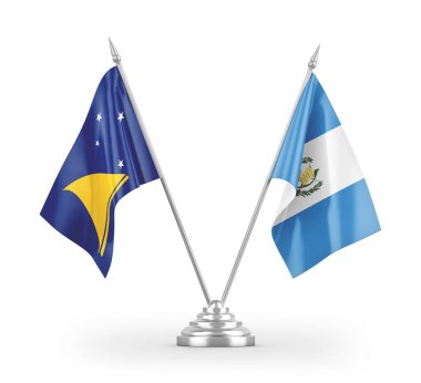 Guatemala ve Tokelau masa bayrakları beyaz arkaplanda izole edilmiş 3d görüntüleme