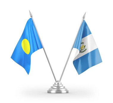 Guatemala ve Palau masa bayrakları beyaz arkaplanda izole edilmiş 3d görüntüleme