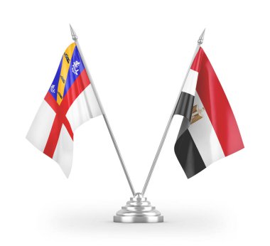 Mısır ve Herm masa bayrakları beyaz arkaplanda izole edilmiş 3D görüntüleme