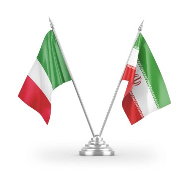 İran ve İtalya bayrakları beyaz arka planda izole edilmiş 3D görüntüleme