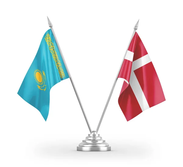 Drapeaux Table Danemark Kazakhstan Isolés Sur Fond Blanc Rendu — Photo