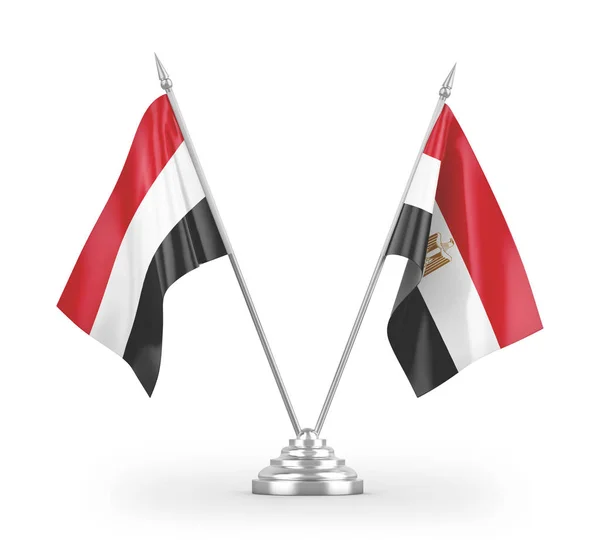 在白色背景下隔离的埃及和也门桌旗3D渲染 — 图库照片