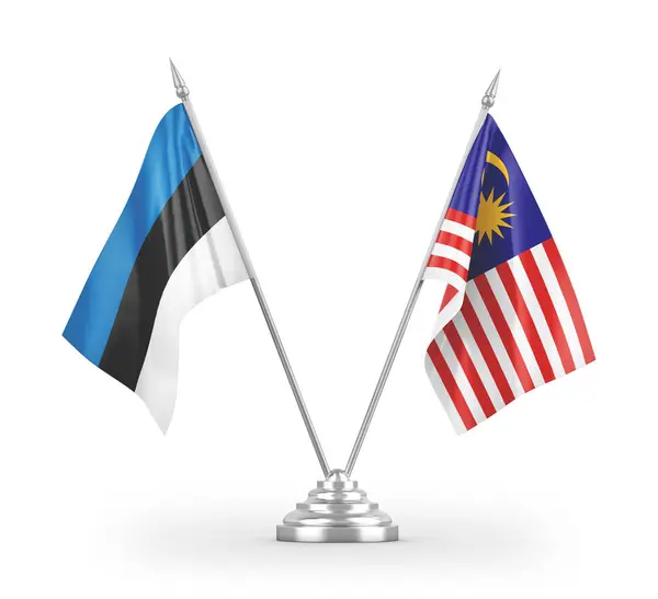 Malaysia Och Estland Tabell Flaggor Isolerade Vit Bakgrund Rendering — Stockfoto