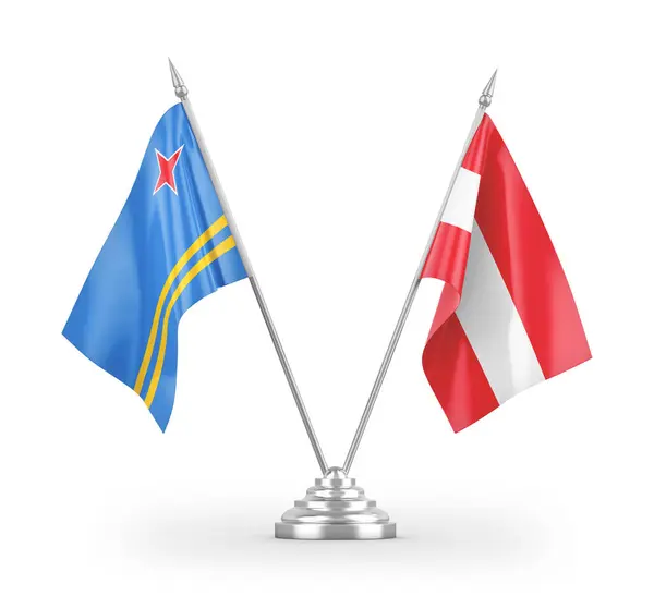 Rakousko Aruba Tabulky Vlajky Izolované Bílém Pozadí Vykreslování — Stock fotografie