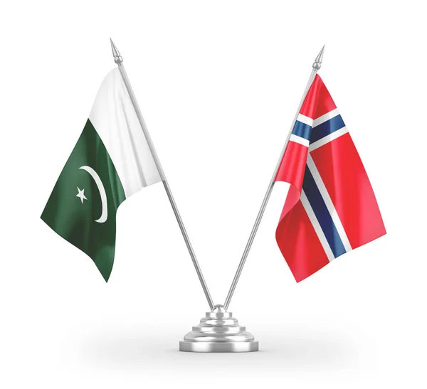Noorwegen Pakistan Tafelvlaggen Geïsoleerd Witte Achtergrond Rendering — Stockfoto