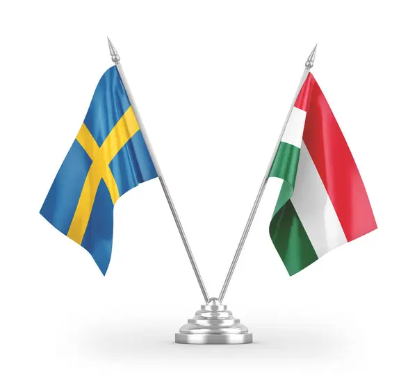 Maďarsko Švédsko Tabulky Vlajky Izolované Bílém Pozadí Vykreslování — Stock fotografie