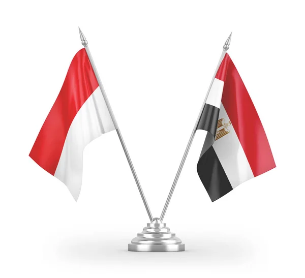 在白色背景3D渲染中隔离的埃及和印度尼西亚桌旗 — 图库照片