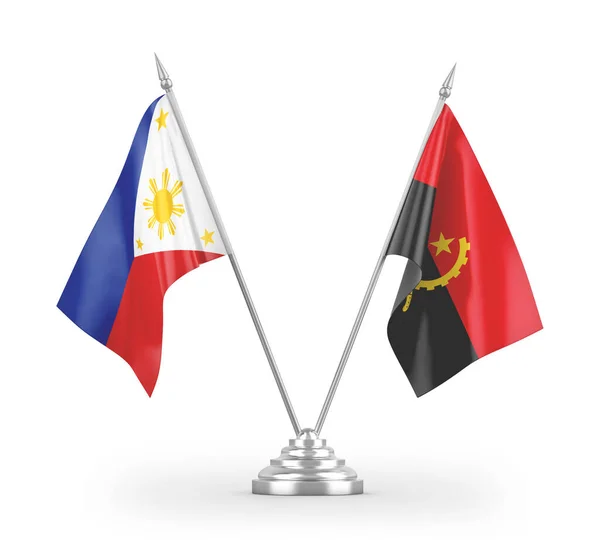 Angola Filipinler Masa Bayrakları Beyaz Arkaplanda Boyutlu Görüntüleme — Stok fotoğraf