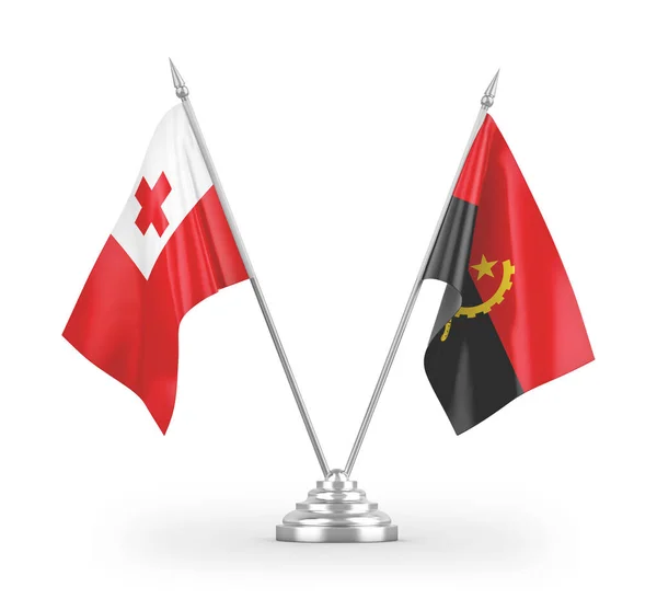 Flagi Stołów Angola Tonga Izolowane Białym Tle Renderowania — Zdjęcie stockowe
