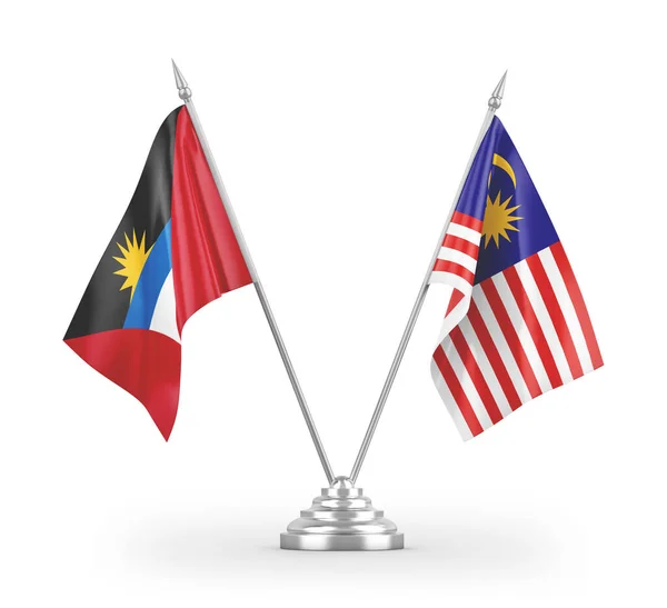 Malaysia Och Antigua Och Barbuda Tabell Flaggor Isolerade Vit Bakgrund — Stockfoto