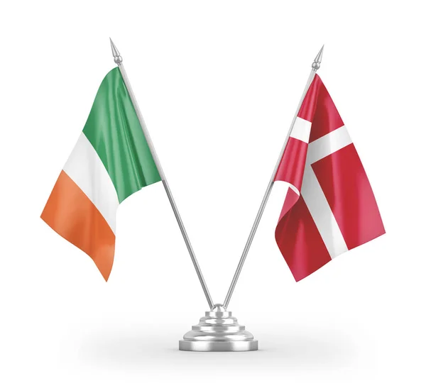 Dánsko Irsko Tabulky Vlajky Izolované Bílém Pozadí Vykreslování — Stock fotografie