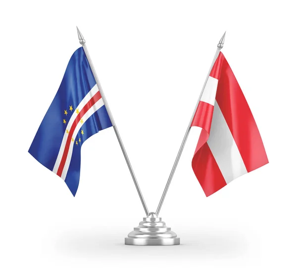 Bandeiras Mesa Áustria Cabo Verde Isoladas Fundo Branco Renderização — Fotografia de Stock