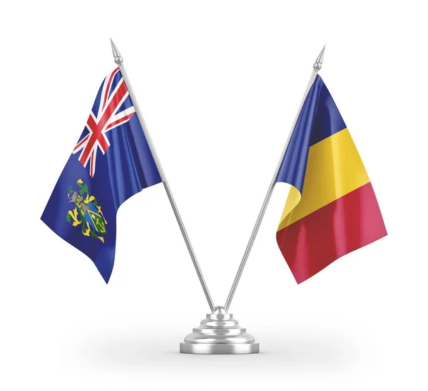 Bandeiras Tabela Romênia Ilhas Pitcairn Isoladas Fundo Branco Renderização — Fotografia de Stock